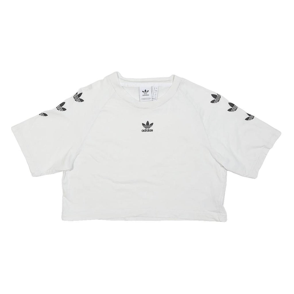 ADIDAS ORIGINALS Womens White Graphic Crop T-Shirt S Short Sleeve Crew Neck
