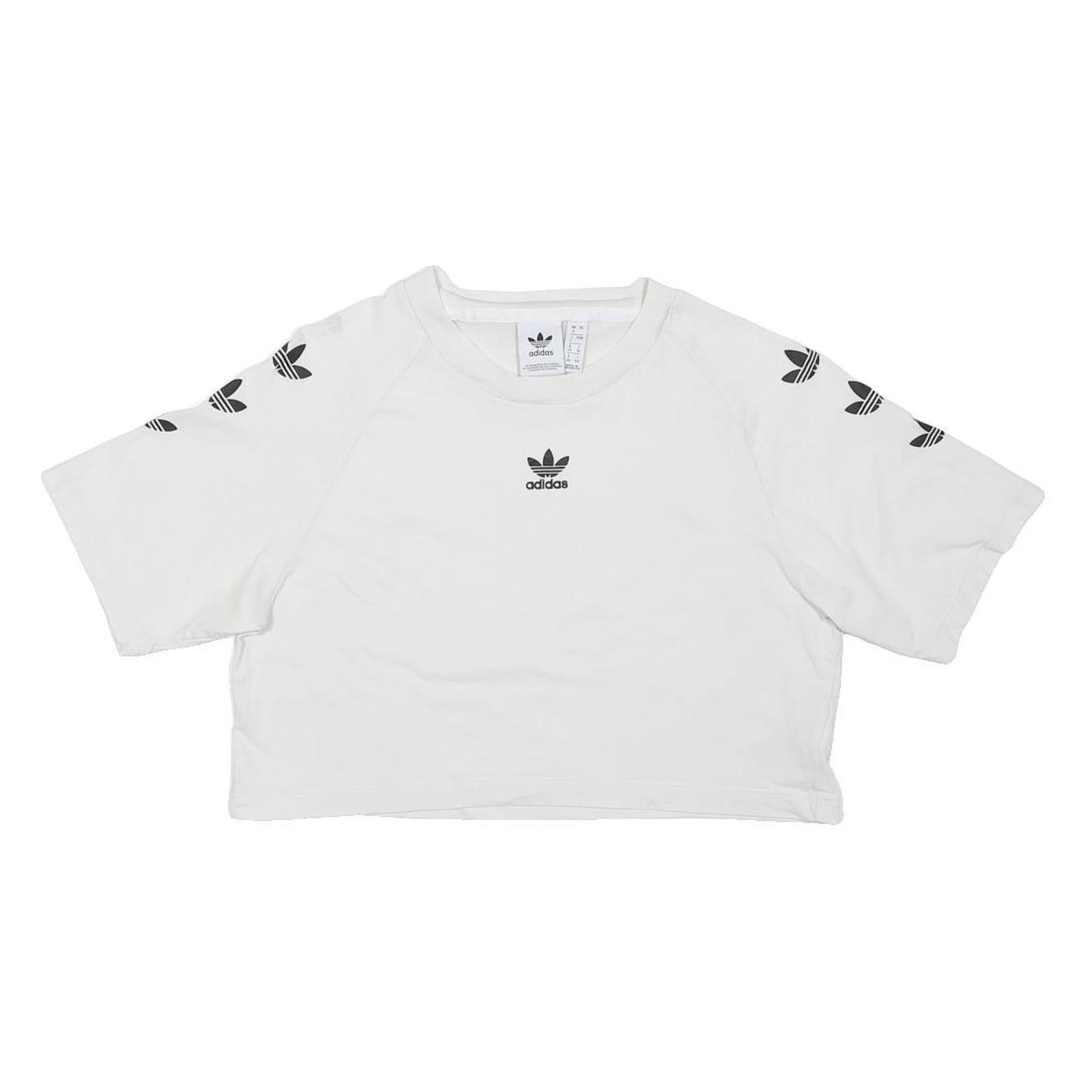 ADIDAS ORIGINALS Womens White Graphic Crop T-Shirt S Short Sleeve Crew Neck