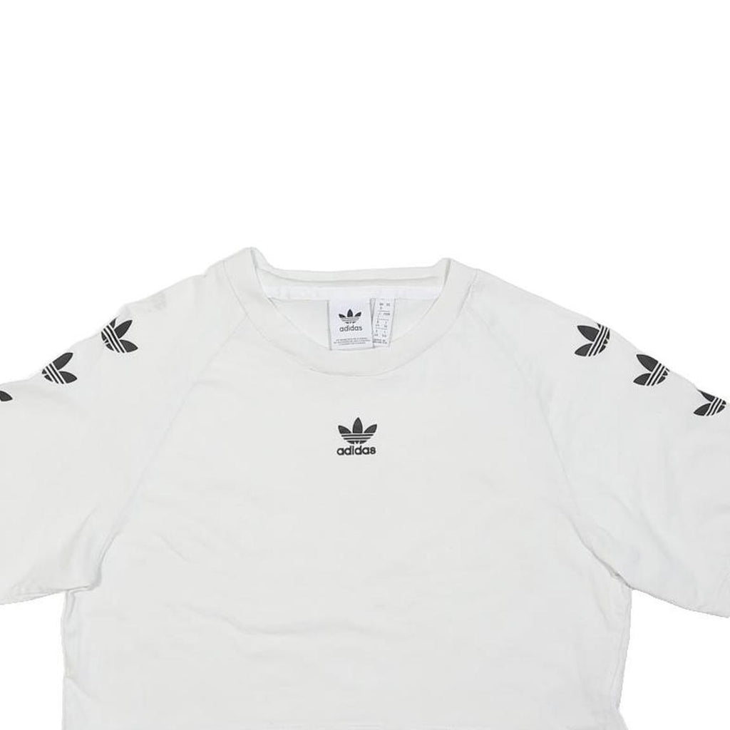 ADIDAS ORIGINALS Womens White Graphic Crop T-Shirt S Short Sleeve Crew Neck