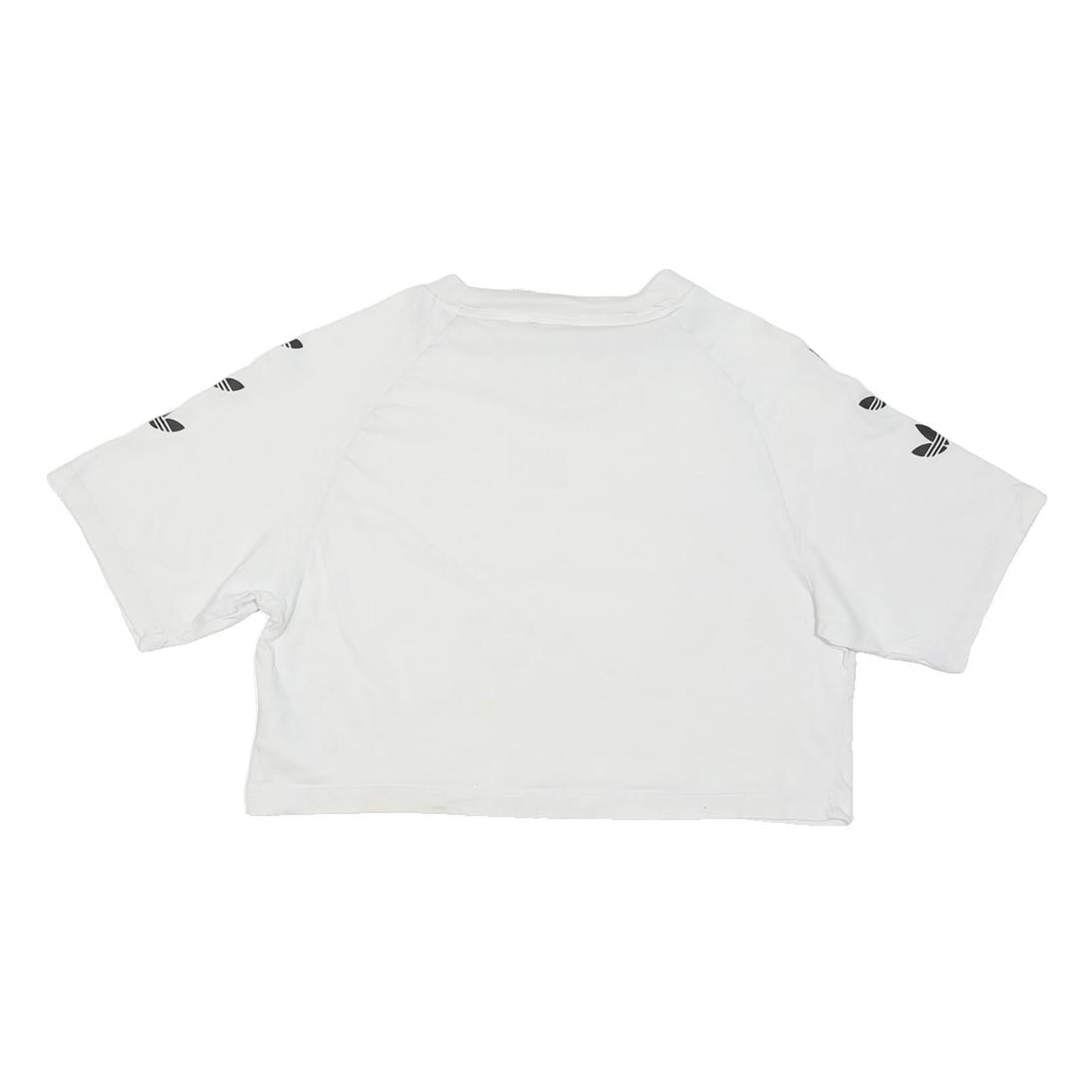 ADIDAS ORIGINALS Womens White Graphic Crop T-Shirt S Short Sleeve Crew Neck