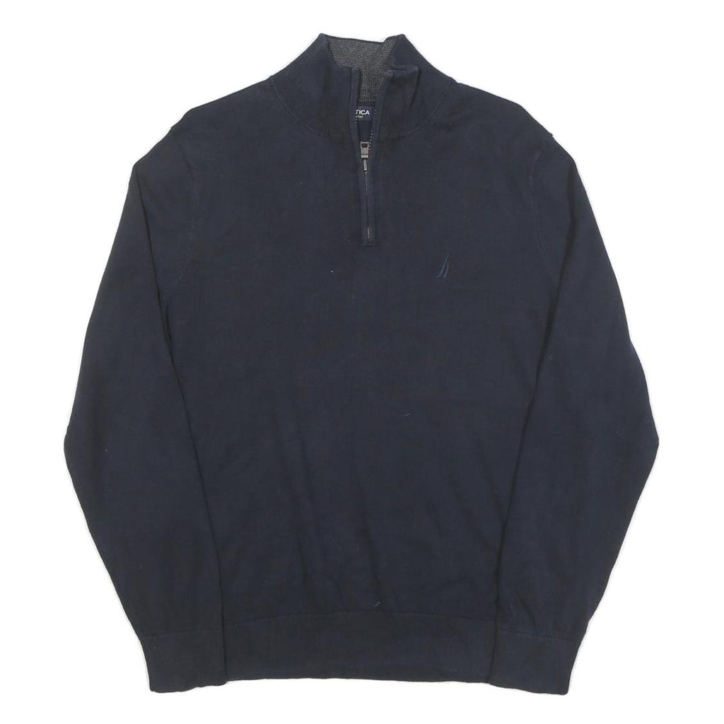 NAUTICA Mens Navy Plain Cotton Blend Pullover Jumper M Casual Quarter Zip