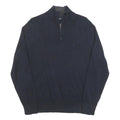 NAUTICA Mens Navy Plain Cotton Blend Pullover Jumper M Casual Quarter Zip