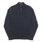 NAUTICA Mens Navy Plain Cotton Blend Pullover Jumper M Casual Quarter Zip