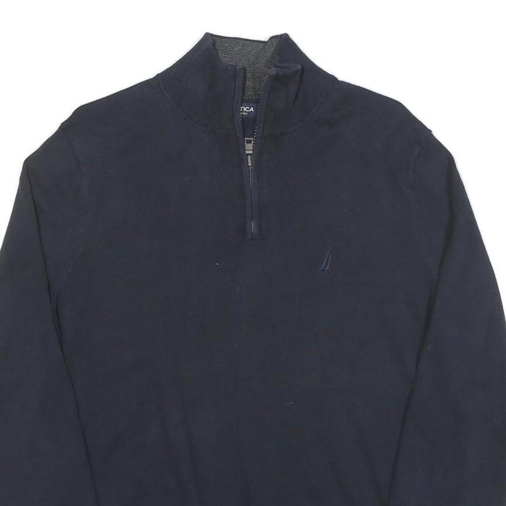 NAUTICA Mens Navy Plain Cotton Blend Pullover Jumper M Casual Quarter Zip