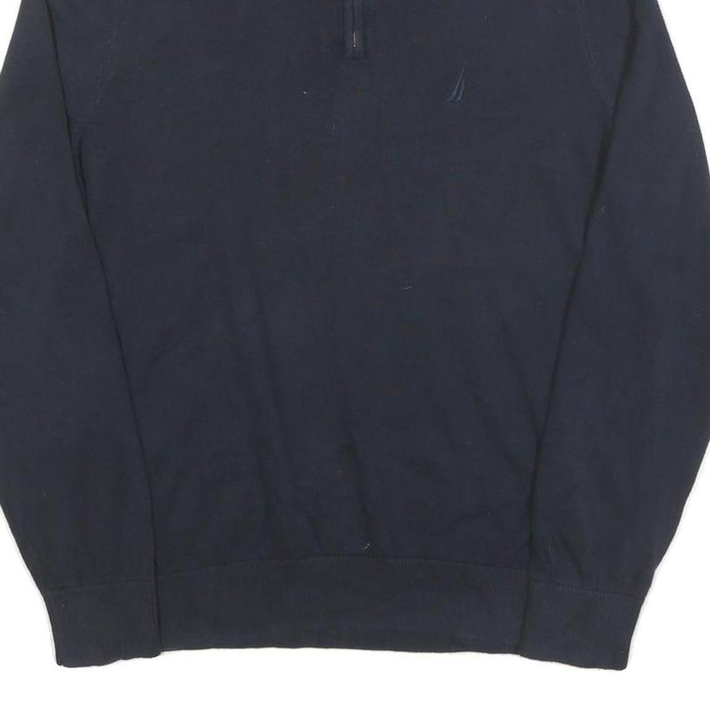 NAUTICA Mens Navy Plain Cotton Blend Pullover Jumper M Casual Quarter Zip
