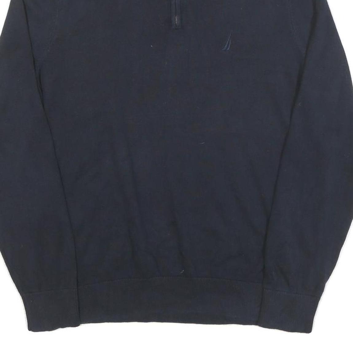 NAUTICA Mens Navy Plain Cotton Blend Pullover Jumper M Casual Quarter Zip
