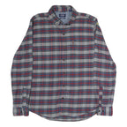 CHAPS Mens Grey & Red Checked Cotton Shirt L Button-Down Casual Long Sleeve