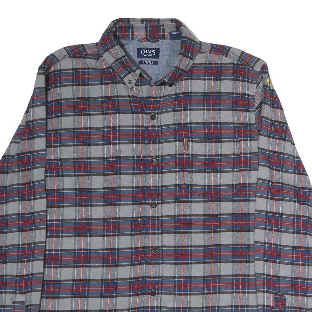 CHAPS Mens Grey & Red Checked Cotton Shirt L Button-Down Casual Long Sleeve