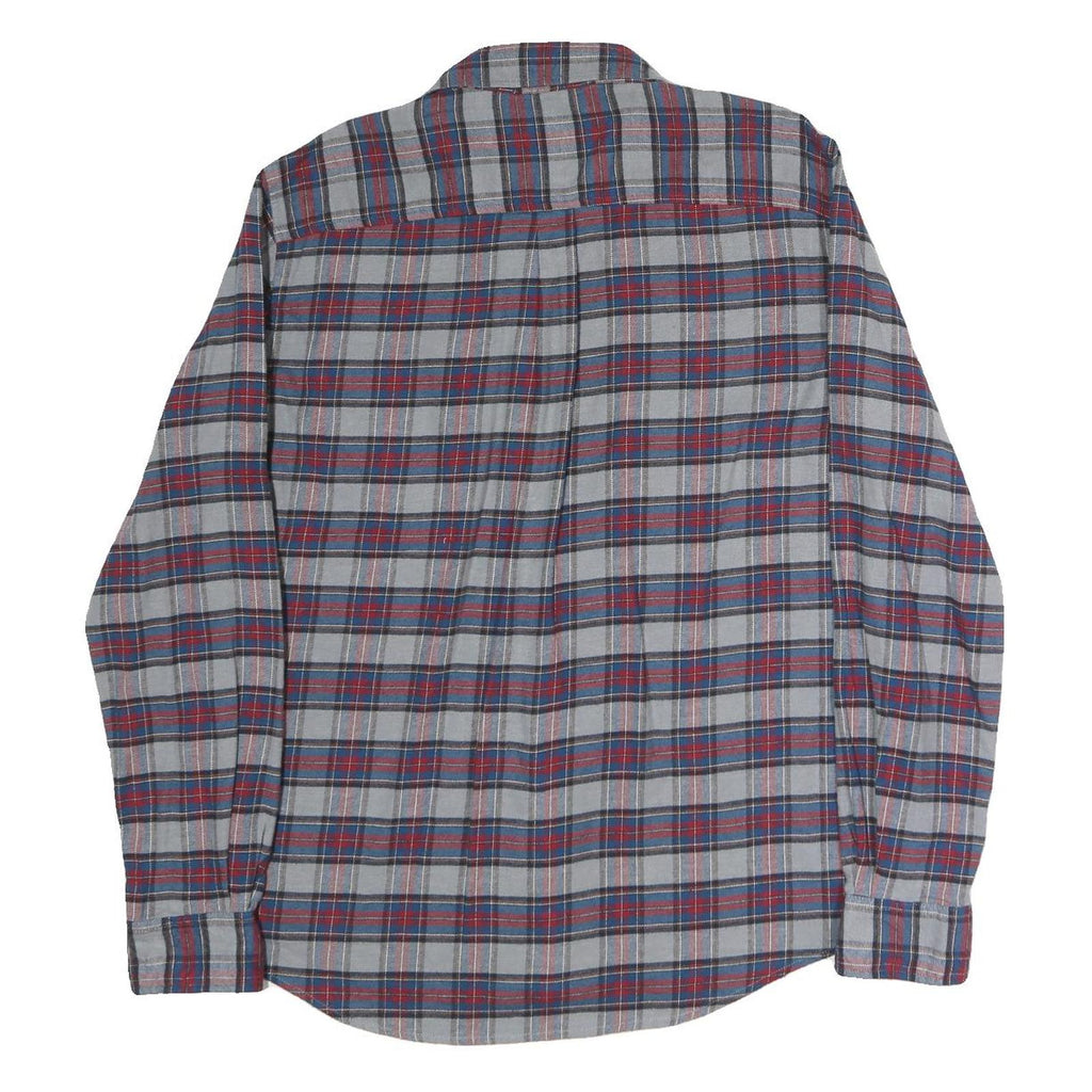 CHAPS Mens Grey & Red Checked Cotton Shirt L Button-Down Casual Long Sleeve