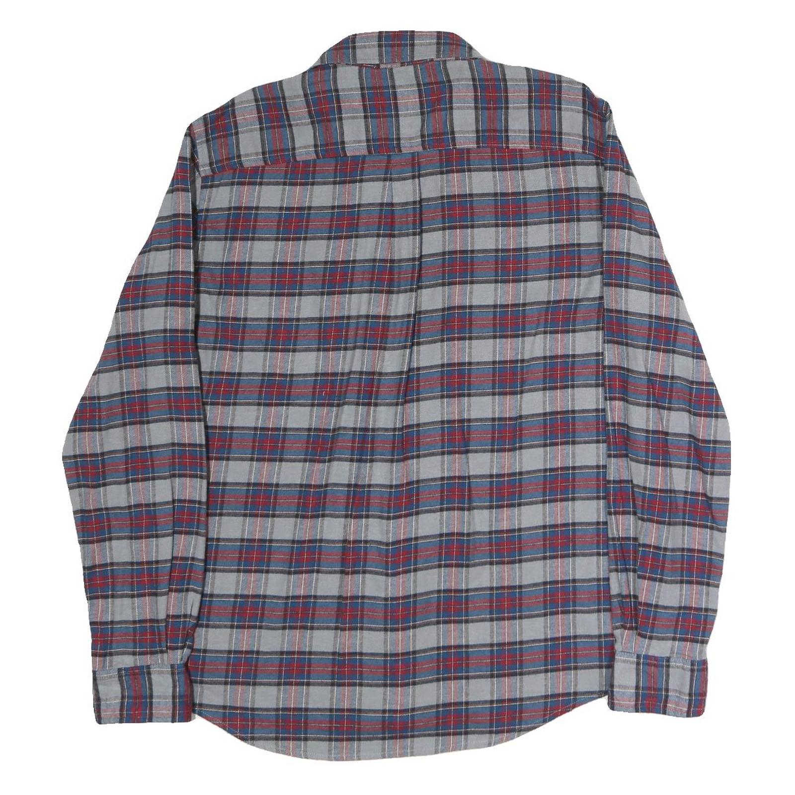 CHAPS Mens Grey & Red Checked Cotton Shirt L Button-Down Casual Long Sleeve