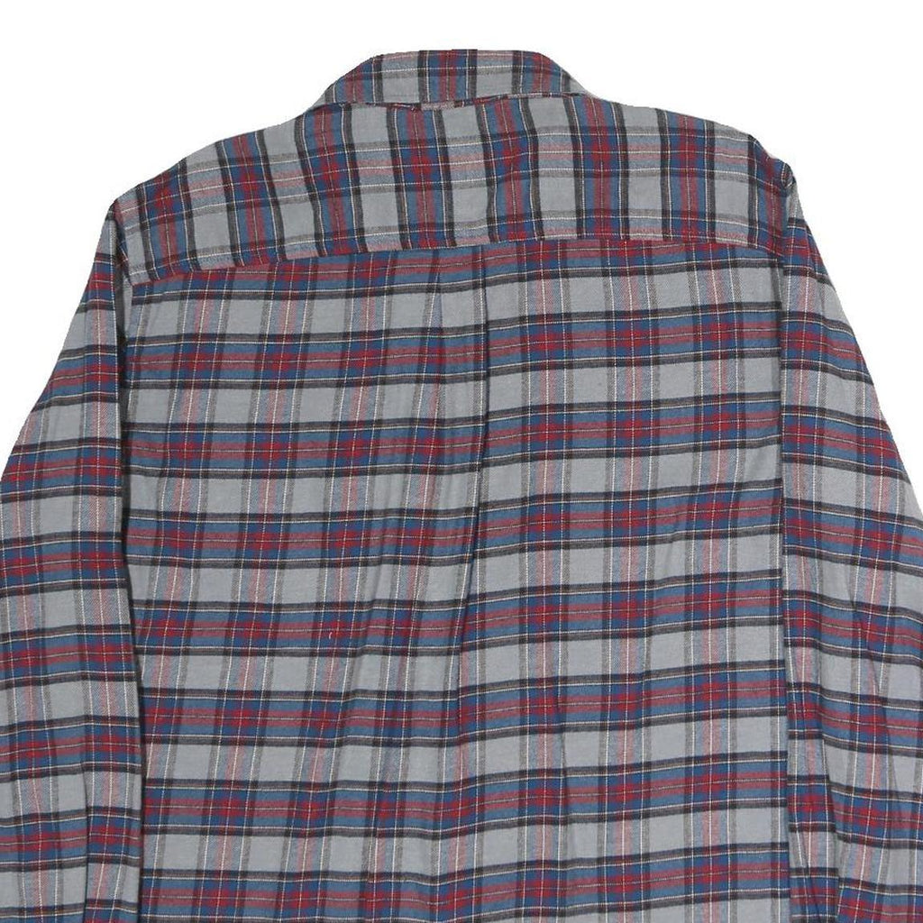 CHAPS Mens Grey & Red Checked Cotton Shirt L Button-Down Casual Long Sleeve