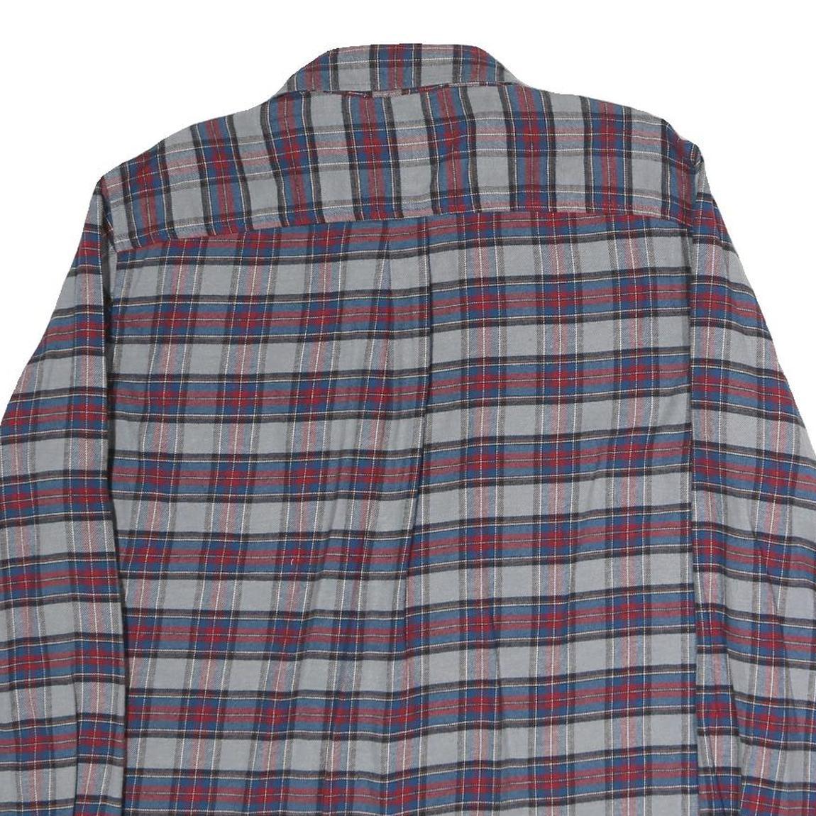 CHAPS Mens Grey & Red Checked Cotton Shirt L Button-Down Casual Long Sleeve