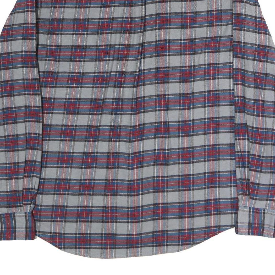 CHAPS Mens Grey & Red Checked Cotton Shirt L Button-Down Casual Long Sleeve