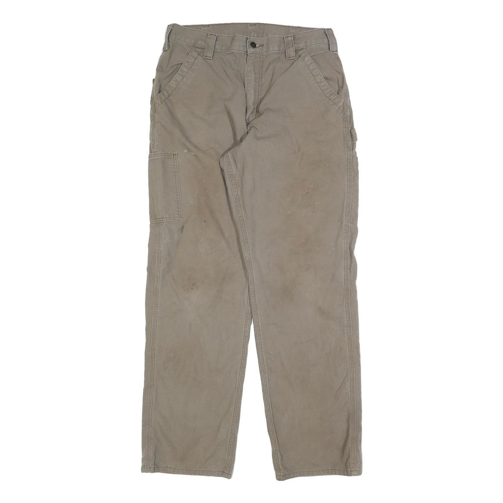 CARHARTT Mens Cotton Blend Beige Loose Straight Trousers W34 L34 Workwear Zip