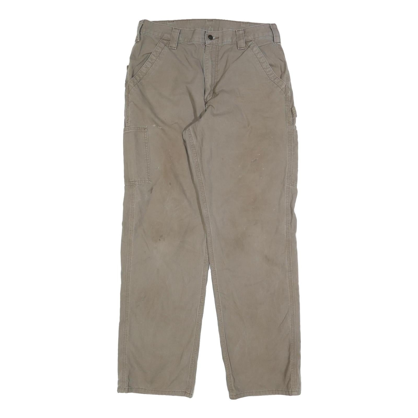 CARHARTT Mens Cotton Blend Beige Loose Straight Trousers W34 L34 Workwear Zip