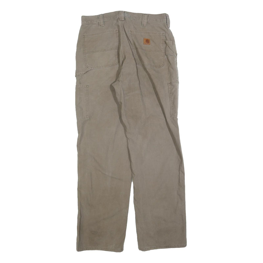 CARHARTT Mens Cotton Blend Beige Loose Straight Trousers W34 L34 Workwear Zip