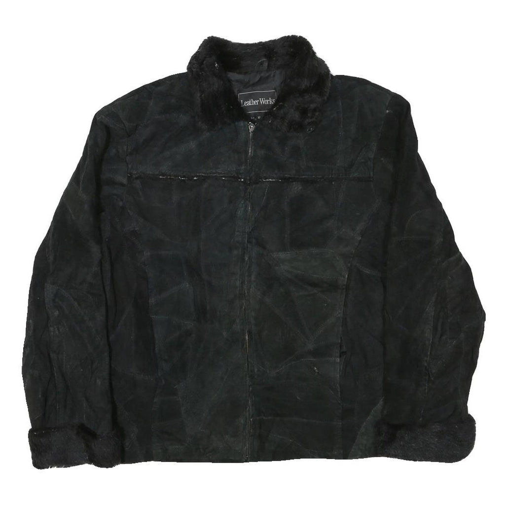 LEATHER WORKS Womens Black Leather Jacket XL Suede Zip Retro Classic Outerwear