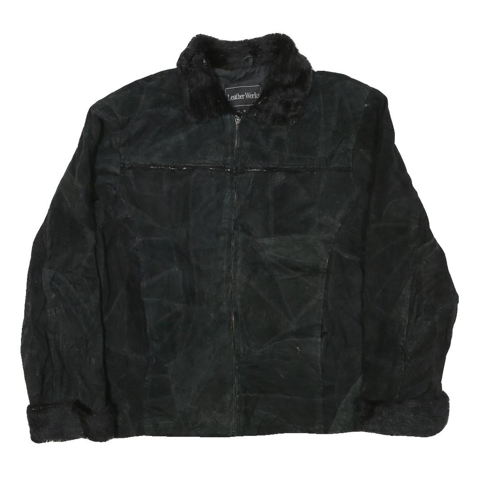 LEATHER WORKS Womens Black Leather Jacket XL Suede Zip Retro Classic Outerwear