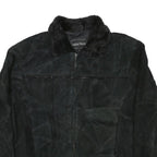 LEATHER WORKS Womens Black Leather Jacket XL Suede Zip Retro Classic Outerwear