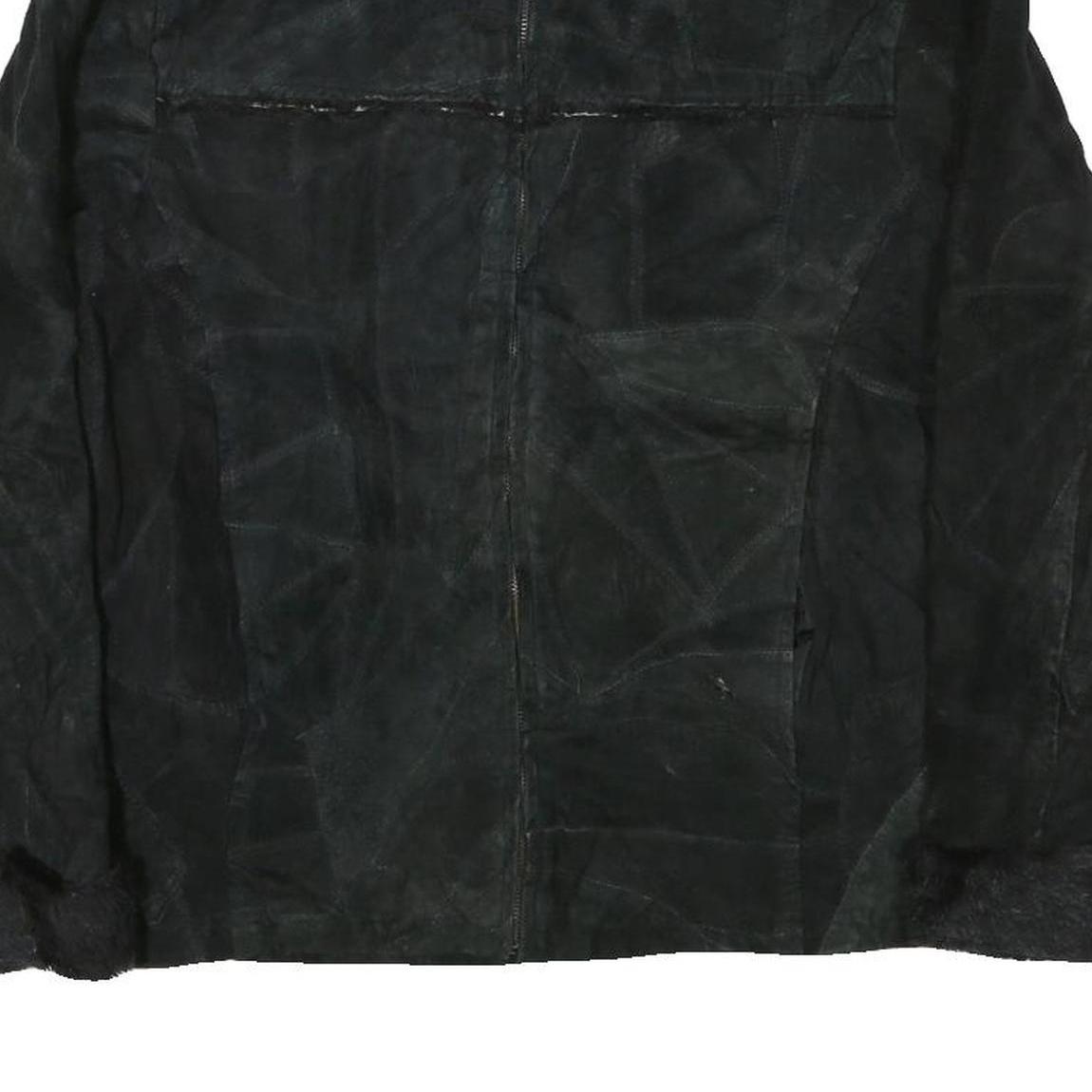 LEATHER WORKS Womens Black Leather Jacket XL Suede Zip Retro Classic Outerwear