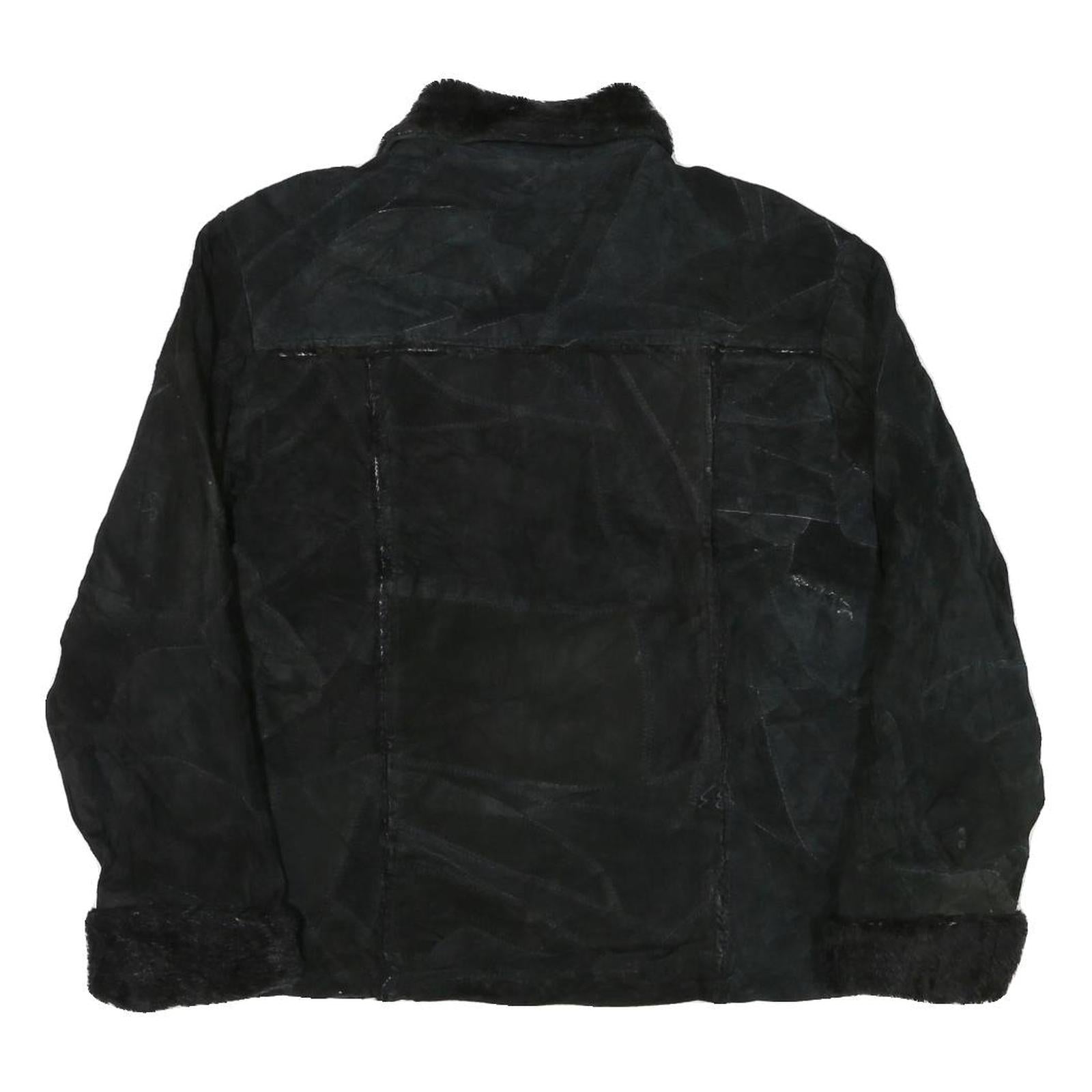 LEATHER WORKS Womens Black Leather Jacket XL Suede Zip Retro Classic Outerwear