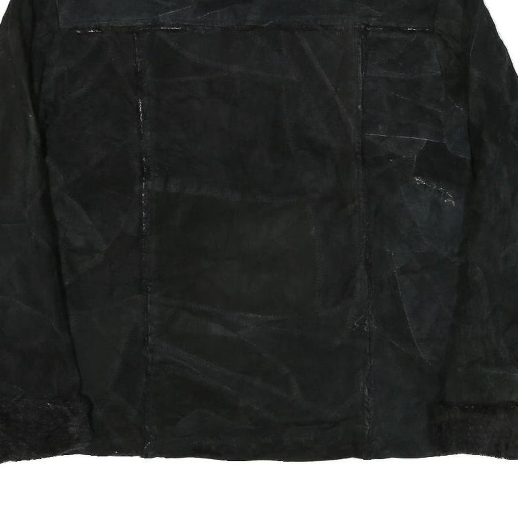 LEATHER WORKS Womens Black Leather Jacket XL Suede Zip Retro Classic Outerwear