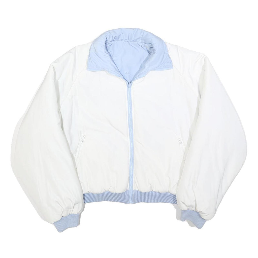 Womens White & Light Blue Reversible Zip Polyester Blend Jacket L Plain Casual