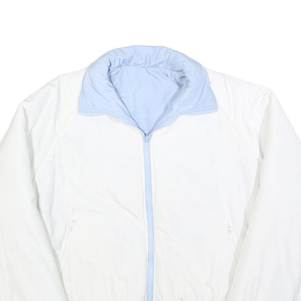 Womens White & Light Blue Reversible Zip Polyester Blend Jacket L Plain Casual
