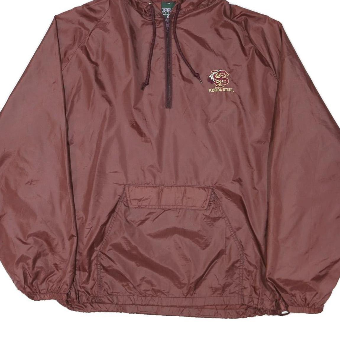MV SPORT Mens Maroon Florida State Hooded Jacket 2XL Nylon Plain Zip Pullover