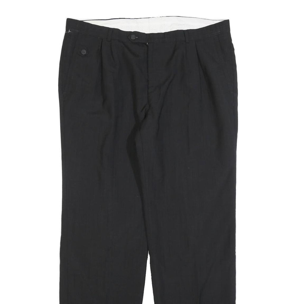 DECISION Mens Wool Blend Black Relaxed Straight Trousers W38 L34 Formal Smart