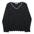 GRACE KARIN Womens Black Plain Jumper V Neck Basic Knit M Elegant Style
