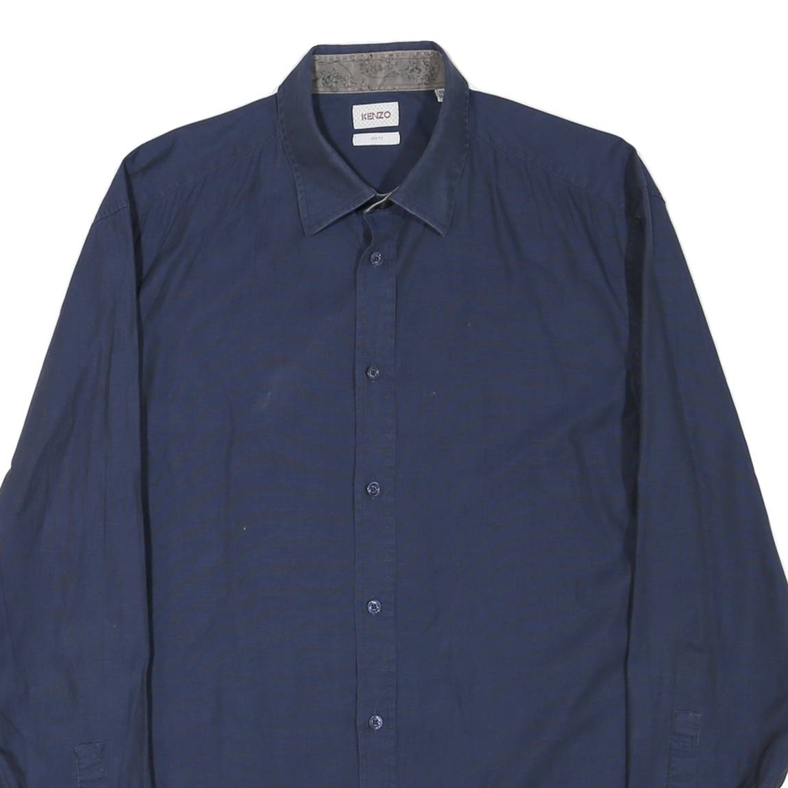 KENZO Mens Blue Plain Shirt M Cotton Blend Long Sleeve Button Closure