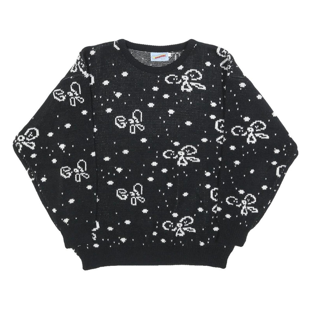 COSMOS Womens Black & White Patterned Jumper Round Neck Basic Knit L Stylish