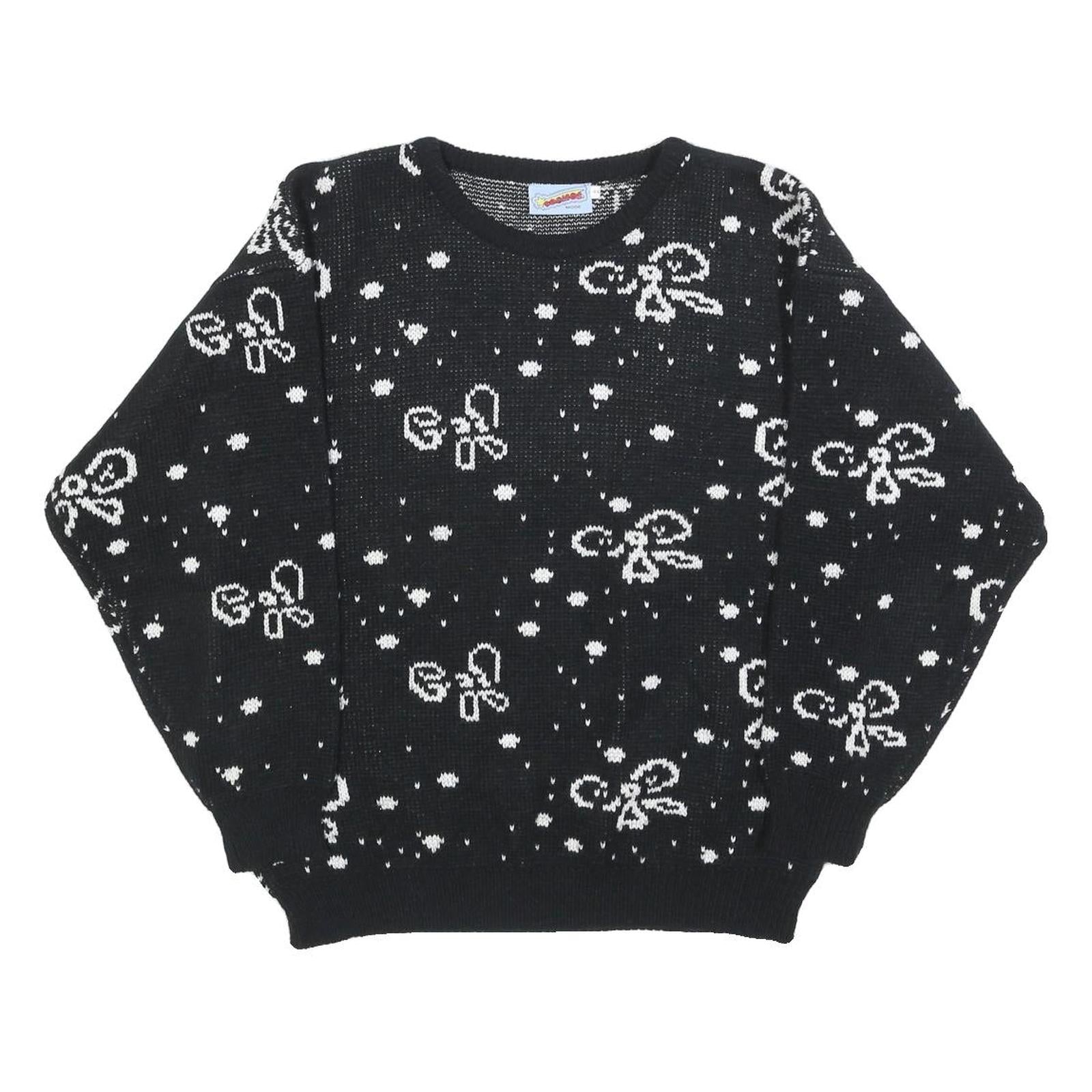 COSMOS Womens Black & White Patterned Jumper Round Neck Basic Knit L Stylish