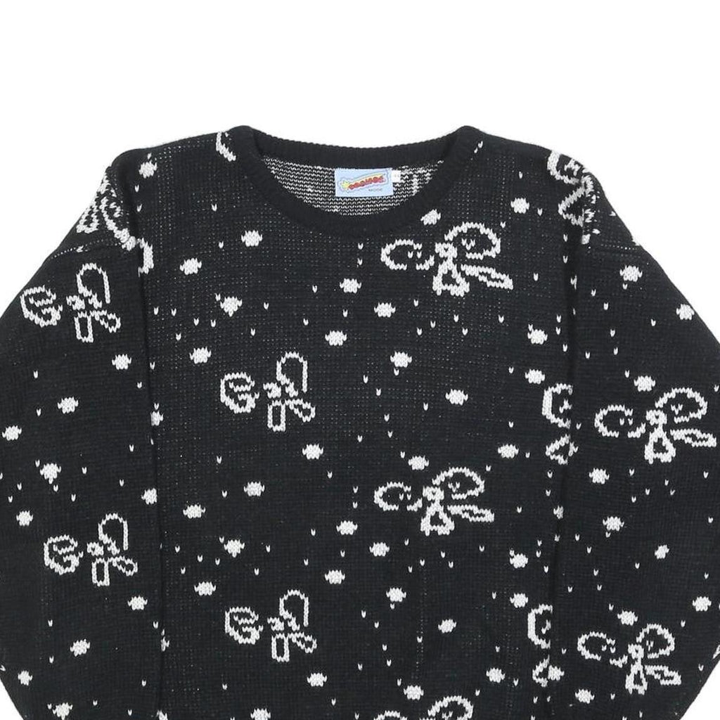 COSMOS Womens Black & White Patterned Jumper Round Neck Basic Knit L Stylish