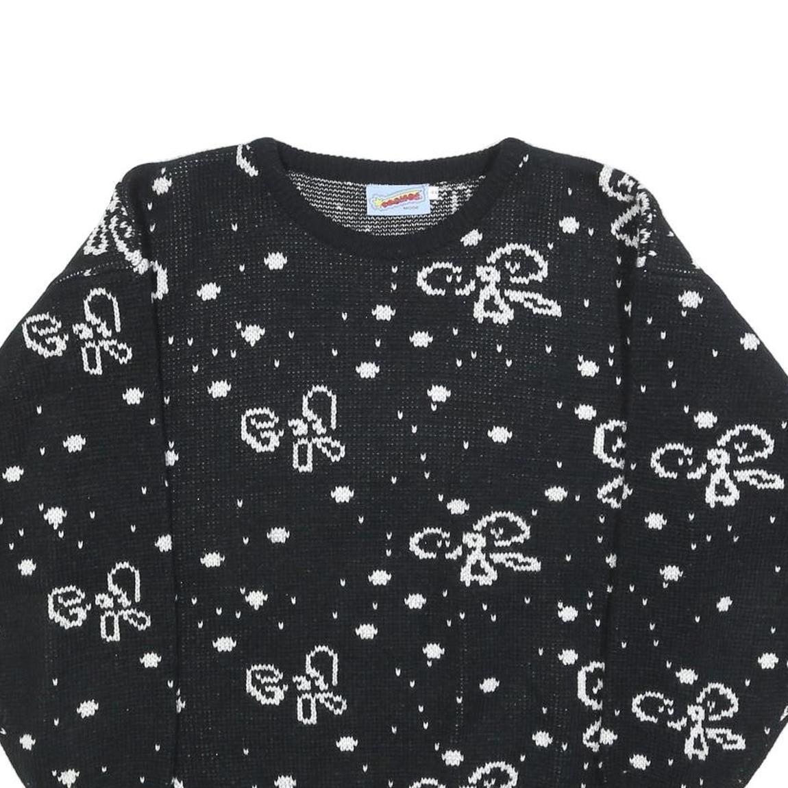 COSMOS Womens Black & White Patterned Jumper Round Neck Basic Knit L Stylish