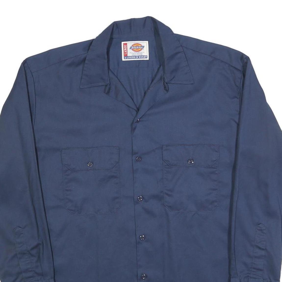 DICKIES Mens Blue Workwear Shirt L Long Sleeve Cotton Button Pocket