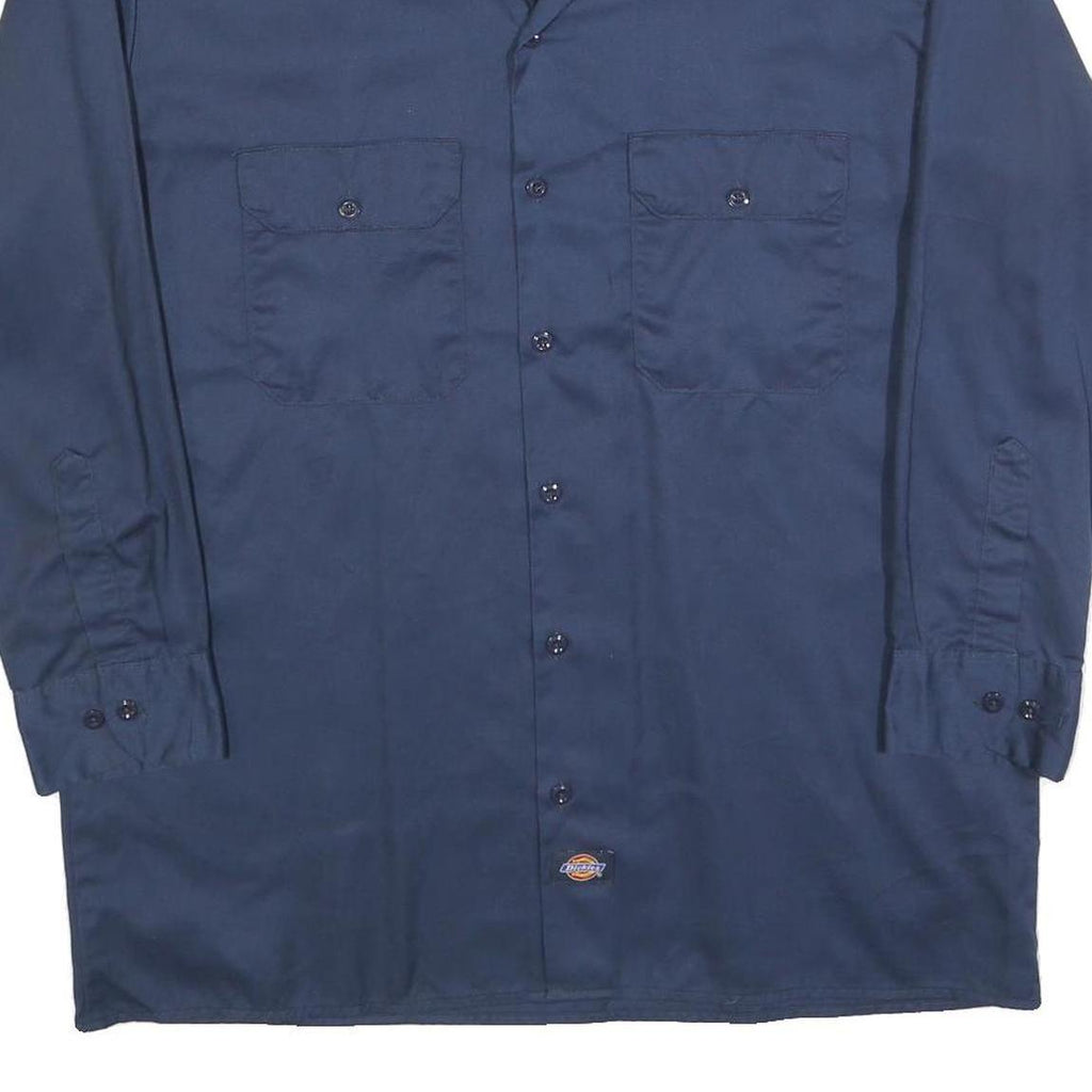 DICKIES Mens Blue Workwear Shirt L Long Sleeve Cotton Button Pocket