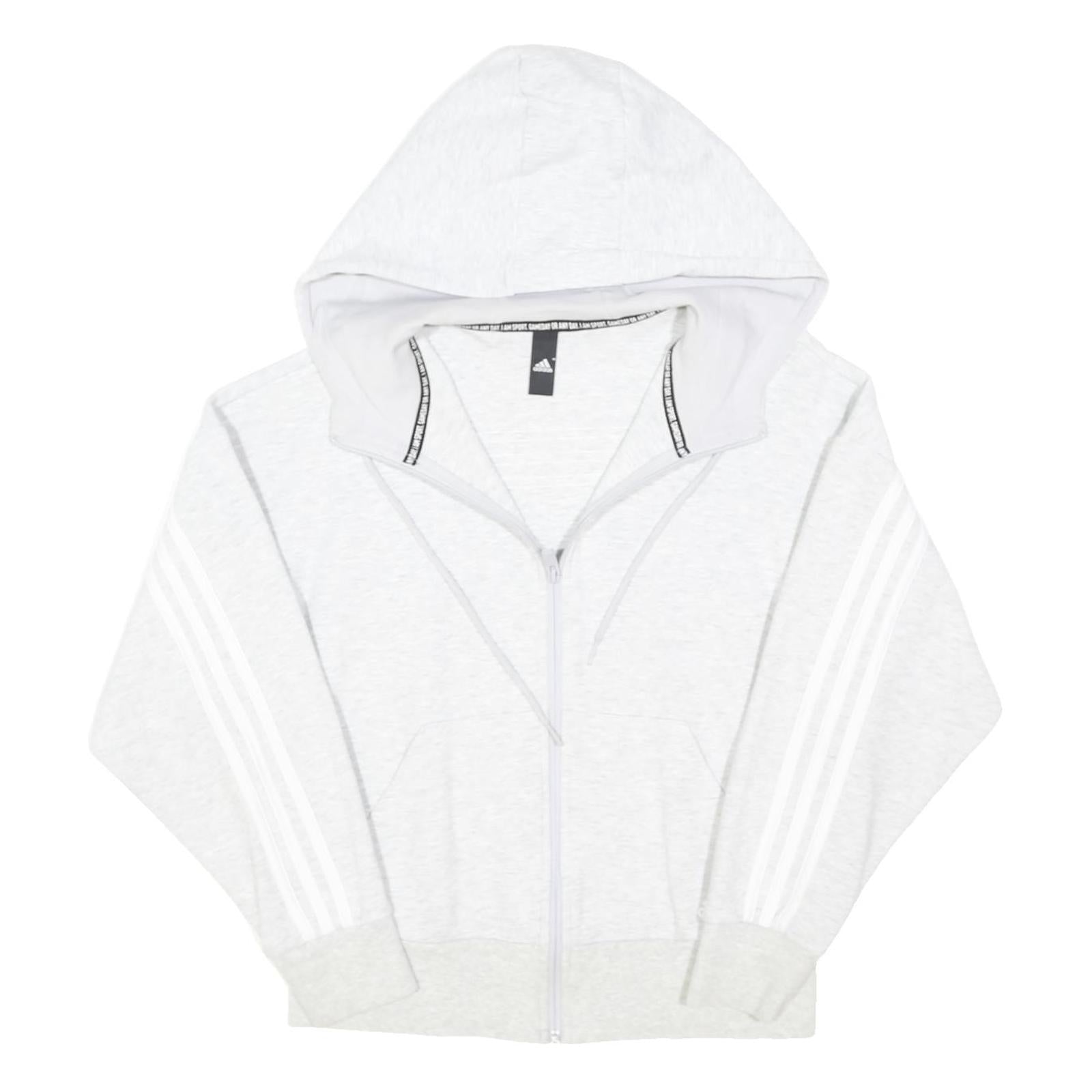 ADIDAS Womens White Full Zip Hoodie Size S Cotton Blend Casual Sportswear