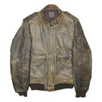 IXS Mens Brown Leather Military Jacket S Zip Closure Stand-Up Collar Plain
