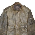 IXS Mens Brown Leather Military Jacket S Zip Closure Stand-Up Collar Plain
