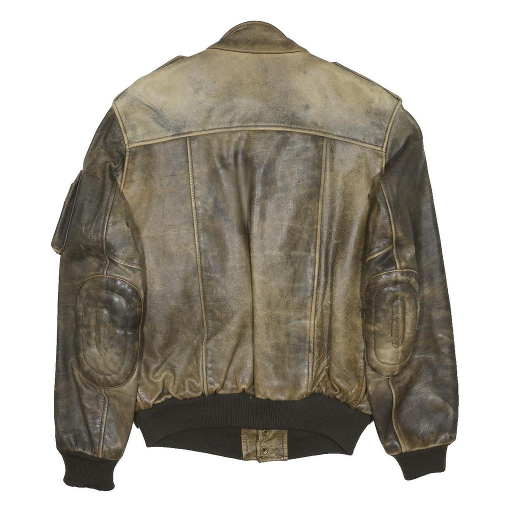 IXS Mens Brown Leather Military Jacket S Zip Closure Stand-Up Collar Plain