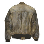IXS Mens Brown Leather Military Jacket S Zip Closure Stand-Up Collar Plain