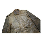 IXS Mens Brown Leather Military Jacket S Zip Closure Stand-Up Collar Plain