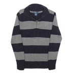 POLO RALPH LAUREN Boys Navy & Grey Striped Pattern Jumper Half Zip Crew Neck
