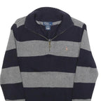 POLO RALPH LAUREN Boys Navy & Grey Striped Pattern Jumper Half Zip Crew Neck