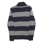 POLO RALPH LAUREN Boys Navy & Grey Striped Pattern Jumper Half Zip Crew Neck