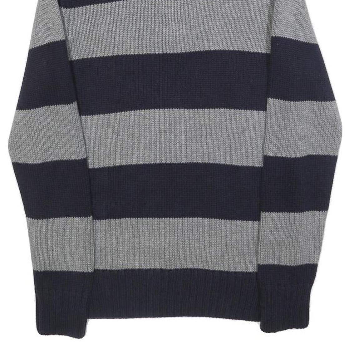 POLO RALPH LAUREN Boys Navy & Grey Striped Pattern Jumper Half Zip Crew Neck