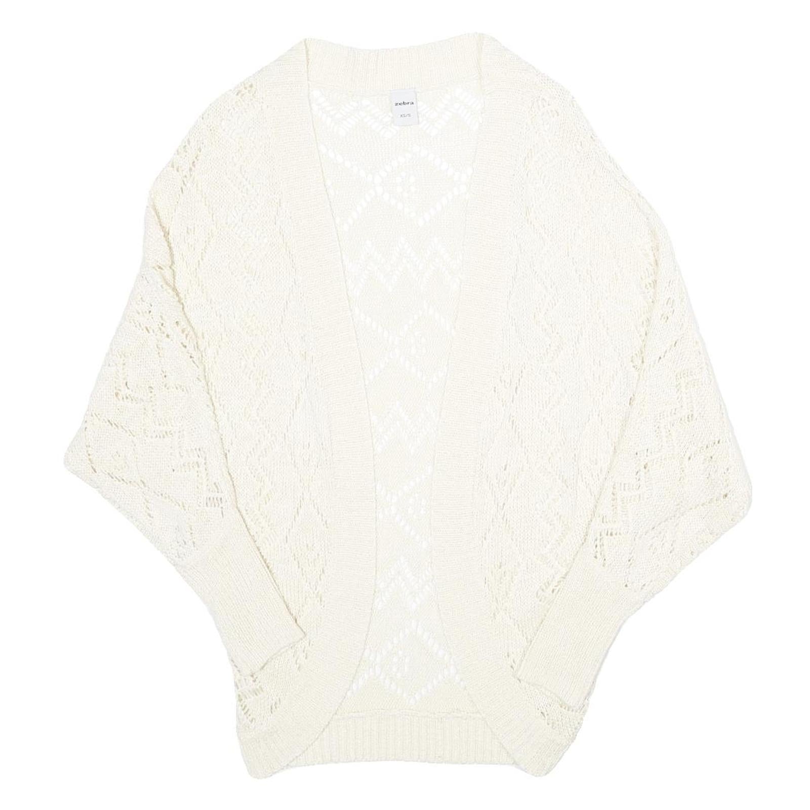 ZEBRA Womens Cream Plain Open Front Jumper Basic Knit S Lightweight Acrylic