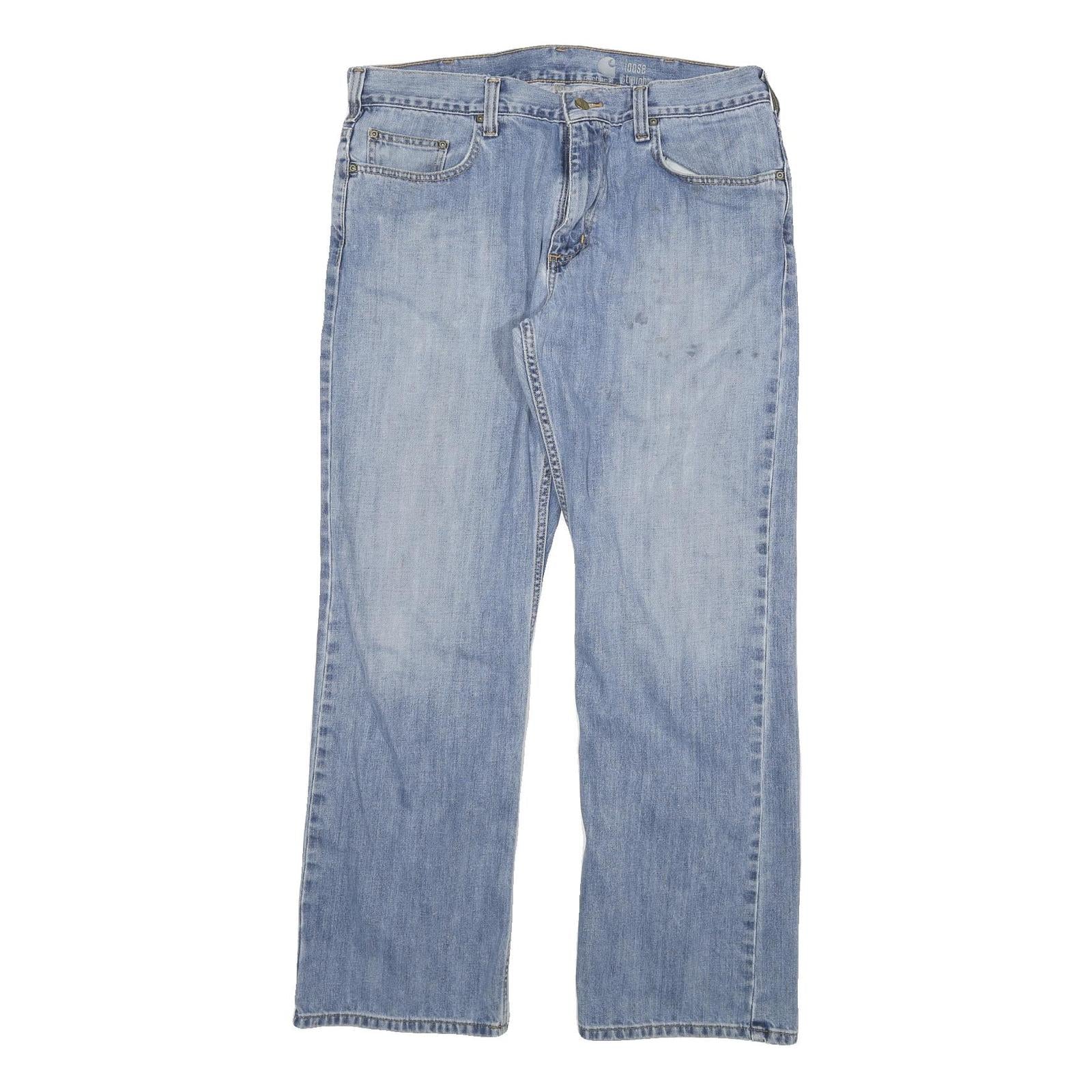 CARHARTT Mens Loose Light Blue Denim Jeans W34 L30 Cotton Blend Zip Pockets
